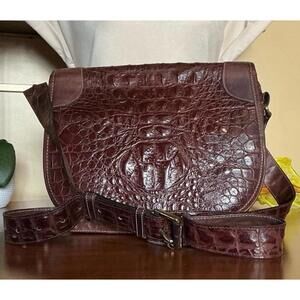 Vintage Joan & David Brown Crocodile Leather Woman's Crossbody Shoulder Bag